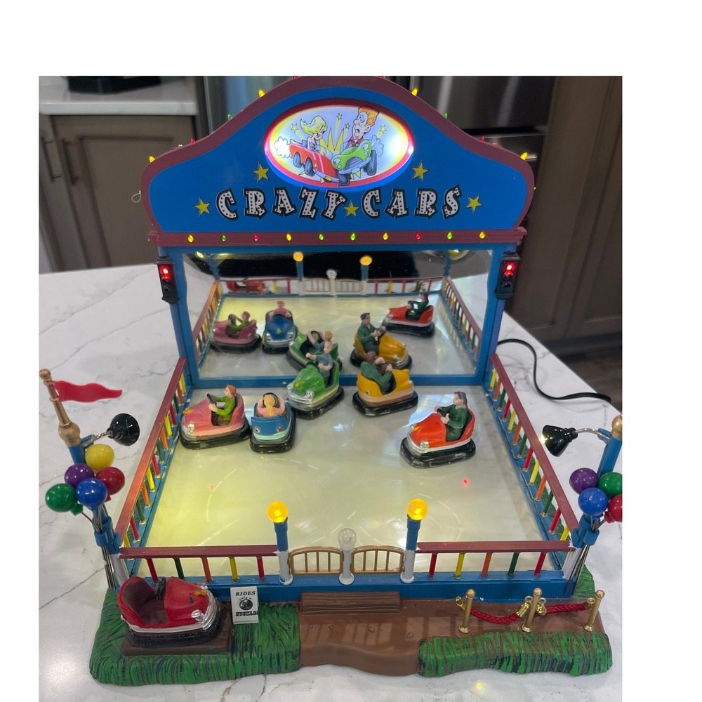 Lemax CRAZY CARS Carnival Ride Partially Working Needs Repair